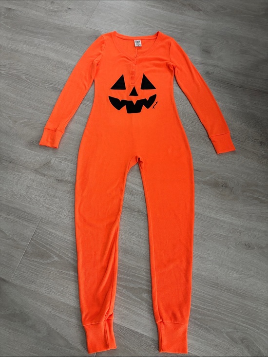 PINK Victoria's Secret Other - Victoria's Secret PINK Halloween Orange Pumpkin Thermal One-Piece Footie size S